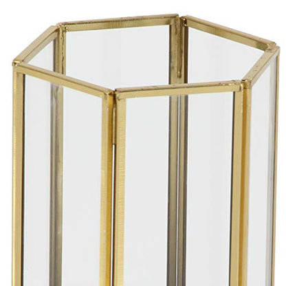 CosmoLiving by Cosmopolitan Glass Decorative Candle Lantern with Metal Plate, Set of 3 6", 8", 10"H, Gold - size: 3 PIECES SMALL SIZE