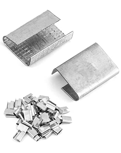 QWORK Seals for 5/8" Strap Width Steel Strapping, 500 Pcs Metal Clips for Firmly Securing Packaging and Pallet Banding, Fix Large and Medium-Sized Loads for Storage and Transportation