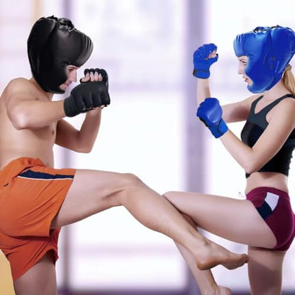 Boxing Gloves and Headgear Set Including 2 Pack Boxing Headgear and 2 Pack Boxing Gloves Boxing Equipment Sparring Gear Equipment for Beginners Adults - color: BlackBlue