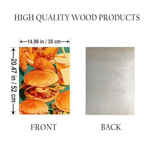 Burger Set Meal Food Jigsaw Puzzle - 500 Pieces Wooden Puzzle for Adults, Wall Art Gift, Finished Size: 20 x 15 Inch - color: Burger Set Meal - 500 Pieces
