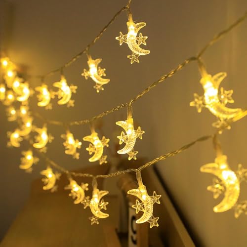 Moon Star String Lights, WFGGEH 20ft 40 LED USB Powered Star and Moon Fairy Lights Warm White for Birthday Party Christmas Holiday Home Decoration