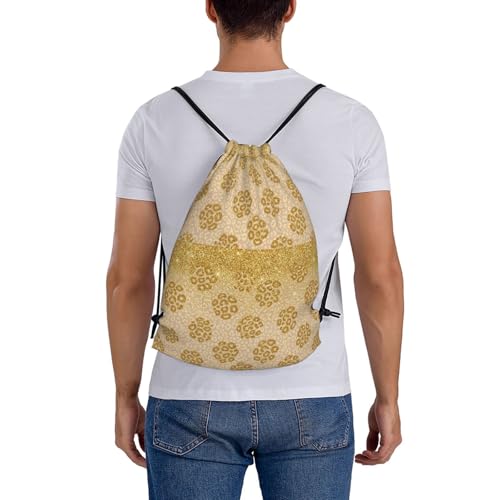 Water Resistant Drawstring Sackpack Gold Glitter Pattern Cheetah Leopard Print, Lightweight Sports Bag for Workout Training and Beach - color: Pattern (372)