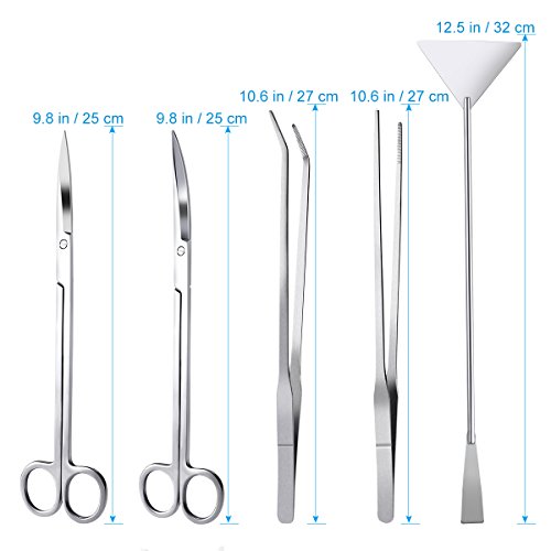 ZHONGJIUYUAN 5 in 1 Stainless Steel Aquarium Aquascaping Kit Aquarium Tank Aquatic Plant Tools Sets Tweezers Scissor Spatula