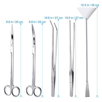 ZHONGJIUYUAN 5 in 1 Stainless Steel Aquarium Aquascaping Kit Aquarium Tank Aquatic Plant Tools Sets Tweezers Scissor Spatula