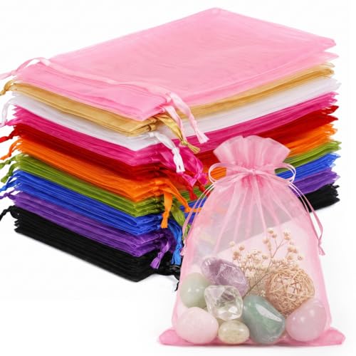 FUNFERY 100PCS Mix Color Organza Bags 3x4 in, Drawstring Pouch for Jewelry - color: Mix Color-3"x4"
