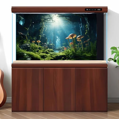 Jungle Rainforest Fish Tank Background Tropical Underwater Cave Aquarium Background Mushrooms Lush Green Moss Terrarium Backgrounds Lake Stream Rock Reptile Tank Backgrounds Wallpaper Poster 36x24in - size: 36(W)x24(H)inches/ 90(W)*60cm(H)