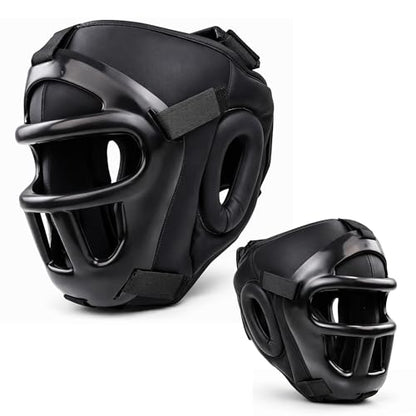Boxing Headgear for MMA Training, Adjustable Padded Protective Helmet – Muay Thai, Kickboxing, Karate, Taekwondo & Martial Arts Sparring - size: S/M With Grill