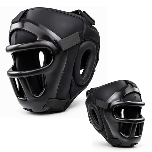 Boxing Headgear for MMA Training, Adjustable Padded Protective Helmet – Muay Thai, Kickboxing, Karate, Taekwondo & Martial Arts Sparring - size: L/XL With Grill