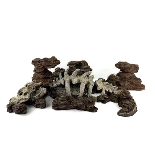 Allcolor Aquarium Rock Decor, Wilderness Keel Set for 40+ Gallon Tanks | A large modular landscape combines layered stone formations, skeletal arches, caves, and planting pockets. - style: Wilderness Keel