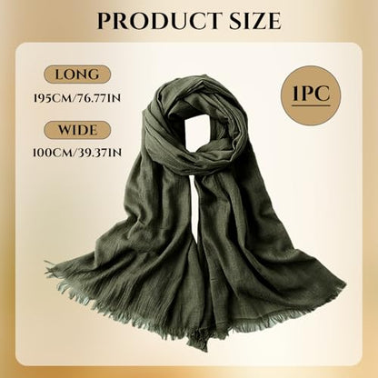 Extra Large Cotton Linen Shawl Wrap for Women, Elegant Scarf with UV Protection Breathable Lightweight Head Cover Hijab - color: Army Green