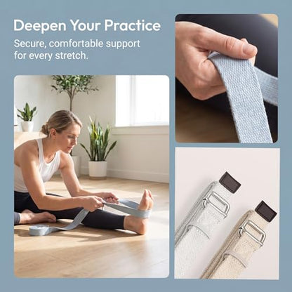 Professional Cotton Yoga Strap (2.5cm Width) – Thickened Non-Slip Stretching Belt for Yoga, Pilates, Rehab & Flexibility Training - color: grey