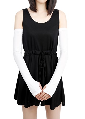 V28 Women Stretchy Long Sleeve Fingerless Gloves - color: White