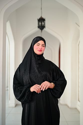 Farida Satin Jacquard Isdal for Women – Full Length One-Piece Prayer Dress with Attached Hijab