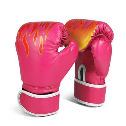 Flexzion Boxing Gloves for Kids 4oz – Training Punching Bag Mitts, Kid Boxing Gloves with Faux Leather & Wrap-Around Wrist Protection for Boys & Girls Ages 3-8 Years - color: Pink Blaze