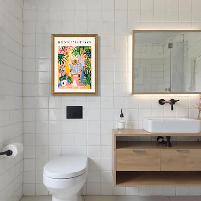 ICHZUMW Framed Funny Tabby Cat Matisse Canvas Bathroom Wall Art, 16x24 In - color: Matisse Reader, size: 24"L x 16"W