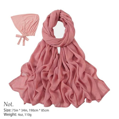 Modal Cotton Hijab Scarf for Women with Undercap Set - color: Deep Pink