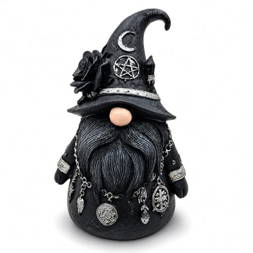 Gothic Witch Gnome Figurine Decor, Resin Witch Statue with Black Rose, Moon & Crystal Accents, Witch Decor for Shelf, Desk & Bookshelf, Dark Academia Home Decor - color: Dwarf Statue