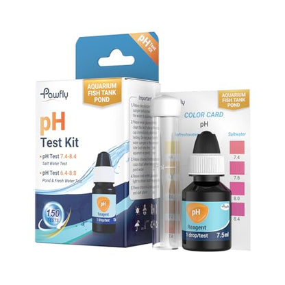 Pawfly Aquarium pH Test Kit, Accurate Fish Tank pH Testing Kit | Easy-to-Read pH Water Test Kit with Test Tube & Color Chart, Aquarium Liquid Test Kit for Freshwater & Saltwater - color: Blue Box Pack