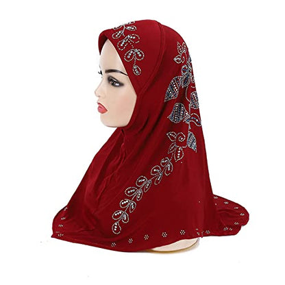 RARITYUS Women Bling Rhinestone Pearl Instant Scarf Muslim Hijab Fashion Shawl Head Wrap Turban Cap with Flower Accent - color: Z Color 3