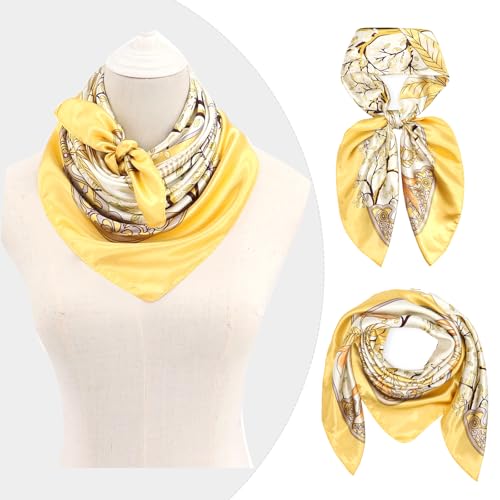 vimate 35" Square Silk Like Head Scarf - Women's Fashion Satin Scarf Bandana for Hair Wrapping at Night. - color: H4#. Style--139-2 Pack