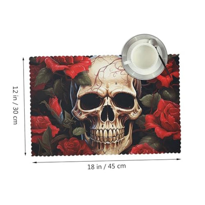 Placemats Set of 4 Heat Resistant Skull Rose-Red Place mat for Dining Table Non-Slip Table Mats Desktop Protection Pad Washable Place Mats for Kitchen Dining Outdoor - color: Skull Rose-red