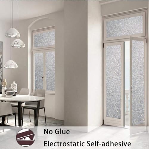 Finnez Frosted Glass Window Privacy Film, Static Cling, 17.5" x 78.7" | UV Block & Heat Control Sticker, Adhesive Free Removable Tint, No Glue Anti-Glare Renter Friendly Coverings for Home Bathroom - color: Crystal, size: 17.5 x 78.7 Inch