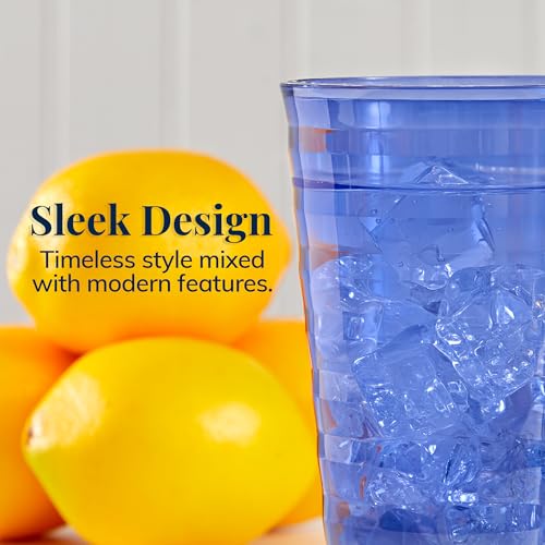 US Acrylic Splash [Set of 16] 18 ounce Plastic Stackable Water Tumblers in 4 Coastal Colors Value Set of Drinking Cups, Reusable, BPA-free, Made in the USA, Top-rack Dishwasher Safe - color: Coastal
