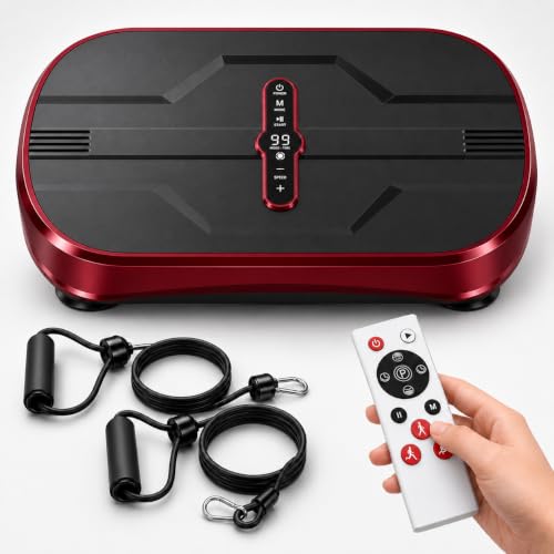 Natini Vibration Plate Exercise Machine - Power Vibrating Plate for Lymphatic Drainage,Whole Body Workout Machine for Women Weight Loss Home Fitness, - style: Flat Red