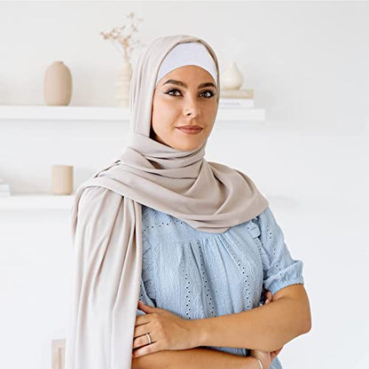 PHOGARY 4 Pcs Women Hijab Undercap, Islamic Muslim Under Hijab Cap Inner Under Scarf Hat Turban with Tie Back Closure - color: Black, White, Grey, Dark Navy