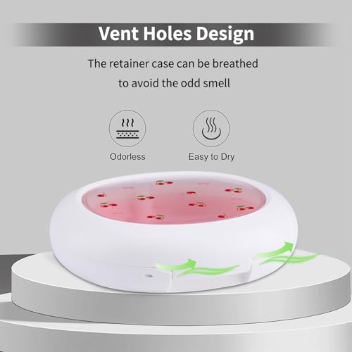 Kawaii Cherry Printed Retainer Case with Silicone Pad, Portable Slim Aligner Case Orthodontic Retainer Box, Denture Storage Container Travel Mouth Guard - color: Kawaii Cherry