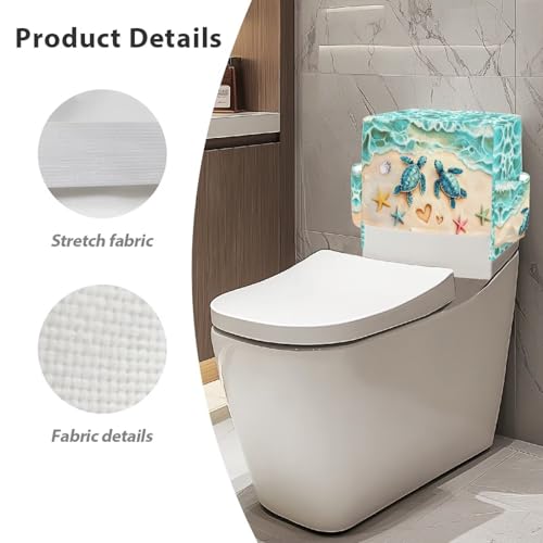 Seaside Toilet Tank Storage Cover with Storage Bag 1 Paack, Functionality All-in-One Toilet Tank Cover for Holds Toiletrie Books Mobile Phone - color: Seaside Turtle