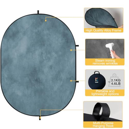 Kate Collapsible Backdrop Gray Photography and Video Backdrop 136 | 5x6.5ft(1.5x2m) Gray Teal Pop Up Collapsible Backdrop for Photography, Self Tape, Acting