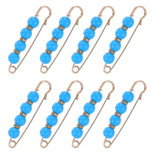 MECCANIXITY Pearl Brooch Pins Decorative Sweater Safety Pin Brooch - color: Bright Blue, size: 2.95"