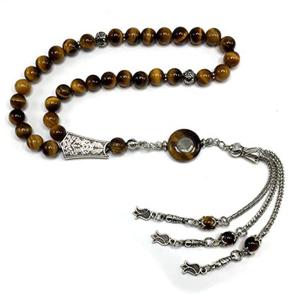 Design -Tiger Eye Stone Series Worry Beads - Prayer Beads (8 mm-33 Beads) Tesbih-Tasbih-Tasbeeh-Misbaha-Masbaha-Subha-Sebha-Sibha-Rosary (Gentle Men Model, 8mm 33 Beads) - color: Gentle Men Model, 8mm 33 beads