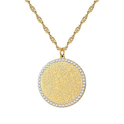 Qitian Islamic Jewelry Gifts for Women Muslim Pendant Gold Allah Arabic Necklaces Ayatul Kursi Necklace Islam Eid Ramadan Gifts for Women Men - color: Gold