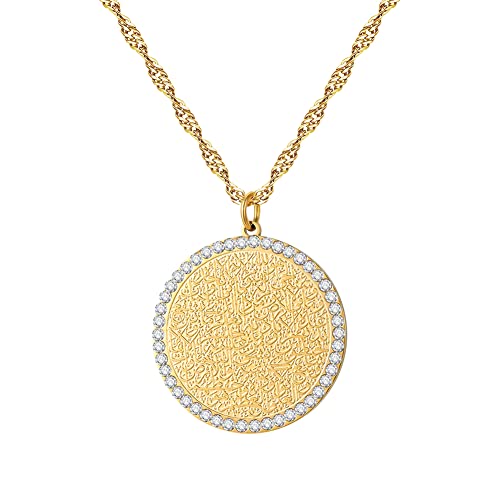 Qitian Islamic Jewelry Gifts for Women Muslim Pendant Gold Allah Arabic Necklaces Ayatul Kursi Necklace Islam Eid Ramadan Gifts for Women Men - color: Gold