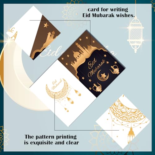 PARSUP 100 Pack Eid Mubarak Cards, Islamic Ramadan Card Paper Greeting Cards Ramadan Mubarak Decorations with 20 Envelopes & Eid Mubarak Stickers for Party Supplies Celebration
