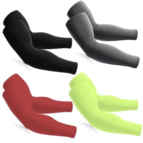 BHYTAKI Cooling Compression Arm Sleeves for Men Women,UPF50 UV Sun Protection Sleeves for Work Sport Tattoo Cover Up - color: Black+dark Gray+fluorescenct Green+sky Blue