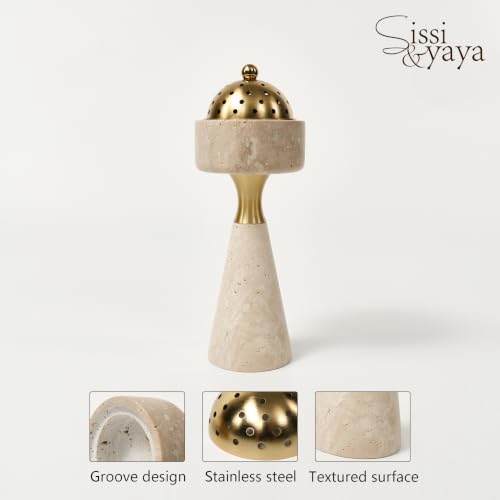 Sissi & yaya Marble Incense Burner with Brass Cover, 11 x 3.8 inches, Multi-Purpose Holder for Cones, Coils and Sticks (White) - color: White