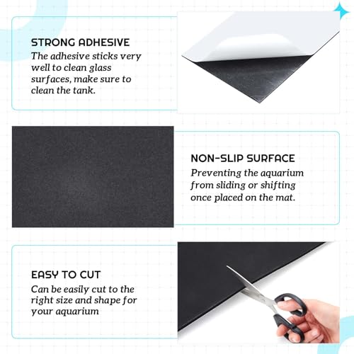Pangda 1 Pcs 20 x 10 Inch Aquarium Fish Self Leveling Mat for Under Tank 5mm Thick Foam Compressible Neoprene Mat with Adhesive Backing Shockproof Waterproof Easy to Cut Stability, Black - size: 20 x 10 Inch