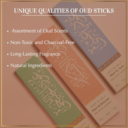 Arabian Oud Incense Sticks by Dukhni| 90 Charcoal Free bakhoor Sticks