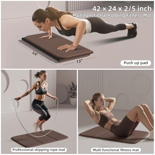 Foldable Exercise Pad Extra Thick 1.2" x 14" x 24" | POE Non-Toxic Multi-Functional Knee & Elbow Cushion for Push Up, Yoga, Pilates, Home & Gym Use for Adults & Kids - color: Dark brown+black