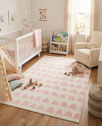 Rugs.com Whimsy Kids Collection Rug – 4x6 Ivory and Pink Medium-Pile Rug Perfect for Entryways, Kitchens, Breakfast Nooks, Accent Pieces - color: Ivory and Pink, size: 4' x 6'