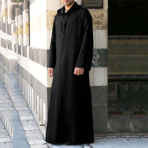 Generic Caftans for Men Long Sleeve Kaftan Thobe V Neck Men Thobe with Pocket Big and Tall Kaftan Muslim Men Thobe - color: Black-2, size: Small