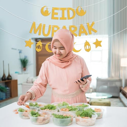 Eid Mubarak Banner - Ramadan Mubarak Decor, Happy Eid Sign, Islamic Festiva Party Decorations Gold Glitter
