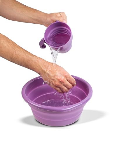 The Collapsible Negel Vasser Set | Netilat Yadayim | Shissel and Kvort |Compact, Versatile, Foldable, Folding Durable Washing Basin and Cup, Bowl & Cup and Cover. (Black)