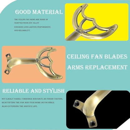 Ceiling Fan Blades Arms Replacement, Antique 52" Fan Blade Replacement Parts Mounting Bracket Kit for Replacing The Worn Fan Blades, 4 Pcs - color: Antique