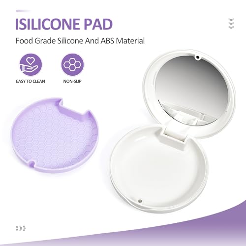 Retainer Case Slim Aligner Case with Vent Holes Removable Inner Tray Silicone for Easy Cleaning, Retainer Removal Tool and Brush (White Purple) - color: White Purple
