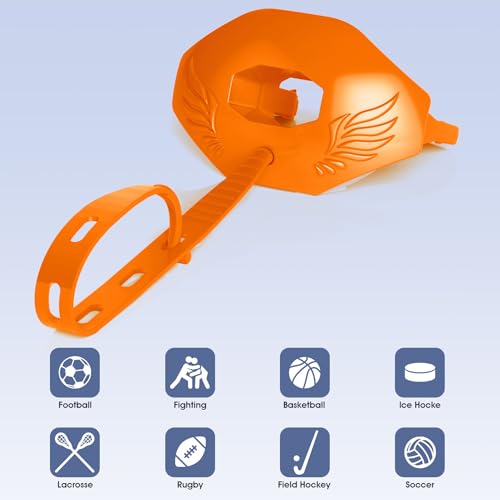 2Pcs Youth Football Mouthguard,Football Mouthpiece with Strap,No Boil. | Soft and Durable, Maximum Breathing Channel, - color: Orange