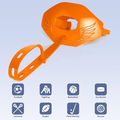 2Pcs Youth Football Mouthguard,Football Mouthpiece with Strap,No Boil. | Soft and Durable, Maximum Breathing Channel, - color: Orange